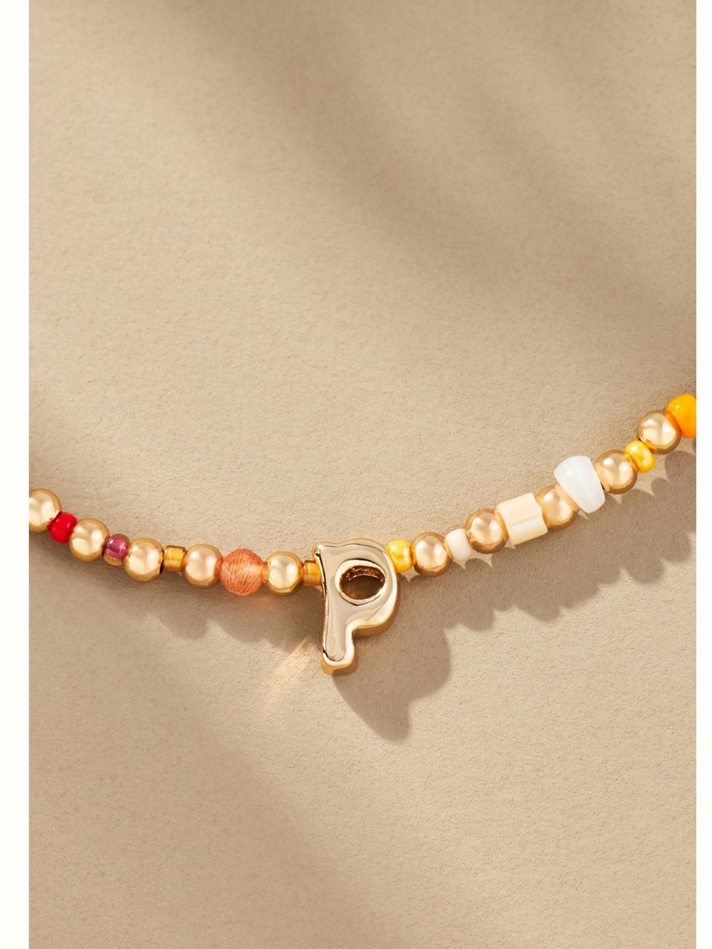 Anthropologie 14KT Gold Plated Monogram Necklace Beaded Bubble Lowercase P